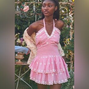 LoveShackFancy Aqua Dress in Candy Pink